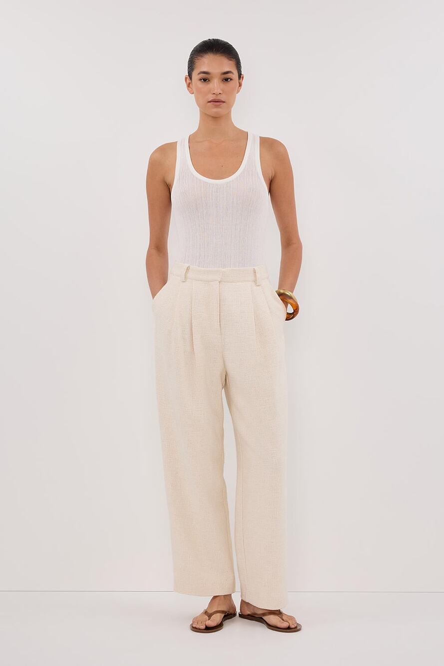 Dissh Nia Natural Open Weave Pant cotton boucle ankle cream trouser us 4 eu 36